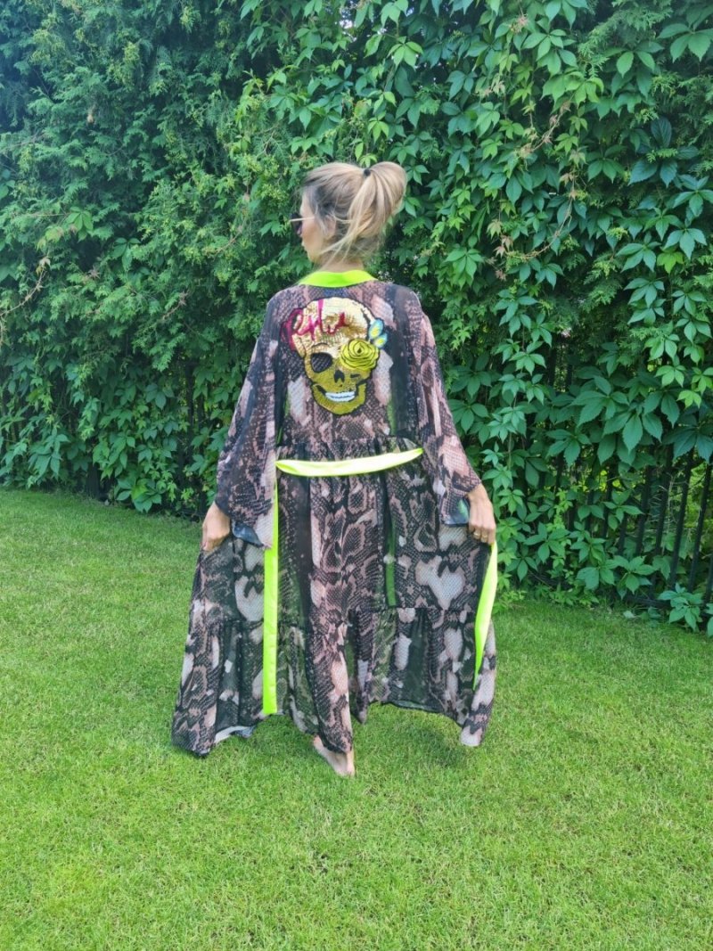 Kimono Brown Snake Gold Skull Long