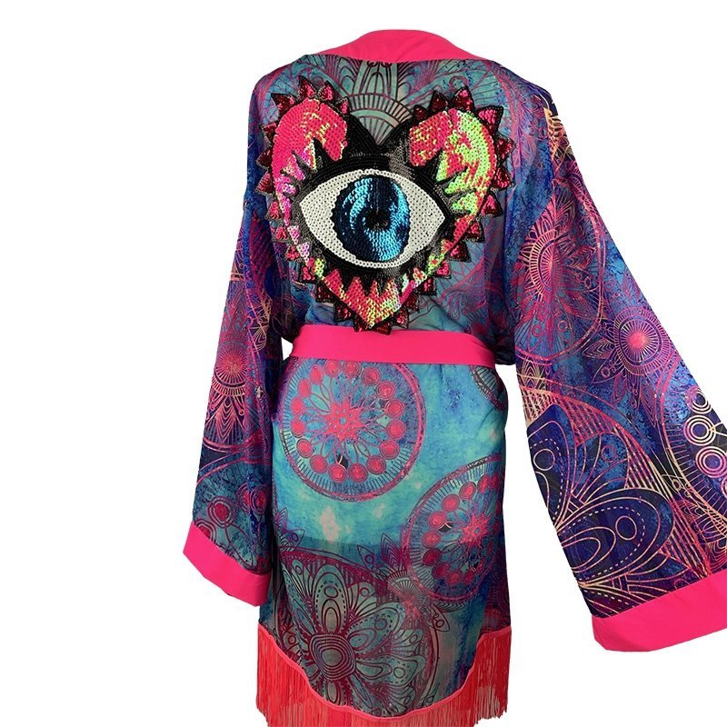 Kimono Lily Pink Heart Fringe