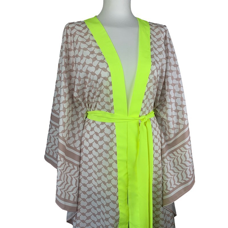 Kimono Checker Beige Heart Cllasic