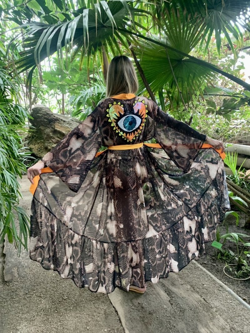 Kimono Brown Snake Orange Heart Long