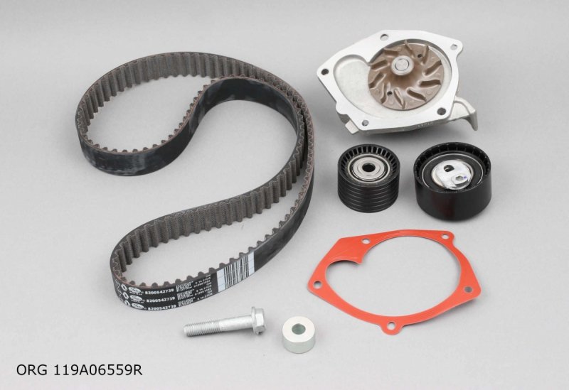 Pompe à eau d'origine + kit de courroie de distribution Renault 1.8-2.0 16V 01-, 119A06559R, 130C13130R, 7701479043, 119A06559R