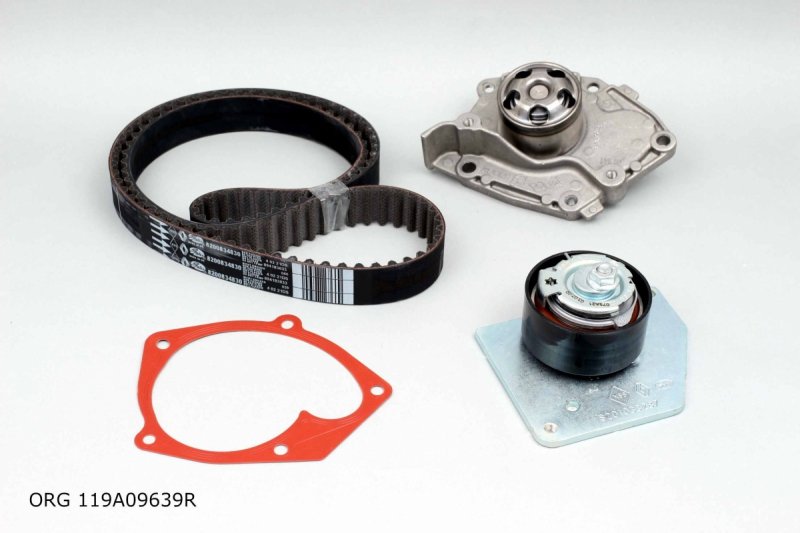 Pompe à eau d'origine + kit de courroie de distribution Renault 1.9 DCI MEGANE 08- , 119A09639R , 8201038625 , 7701478846, 119A0