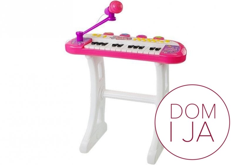 Keyboard ze Statywem Krzesełko Mikrofon Dźwięk Światła Różowy