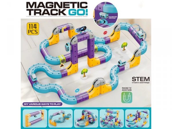 Tor Magnetyczny Zjazd samochodowy Kolejka Zjeżdżalnia Pociąg Klocki Konstrukcyjne 114 el.