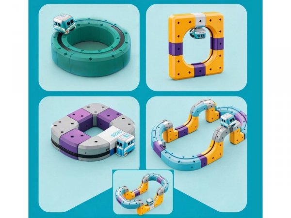 Tor Magnetyczny Zjazd samochodowy Kolejka Zjeżdżalnia Pociąg Klocki Konstrukcyjne 39 el.