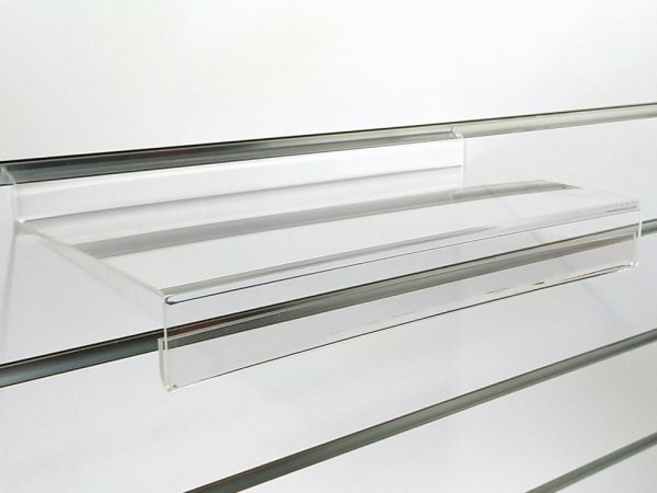 Plexi shelf for shoes with pricemarklist in front - 30 cm x 15 cm