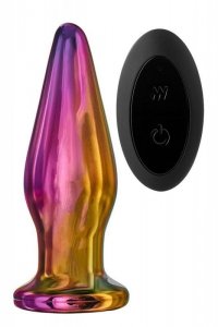 Dream Toys GLAMOUR GLASS REMOTE VIBE TAPERED PLUG - wibrujący korek analny z pilotem (tęczowy)