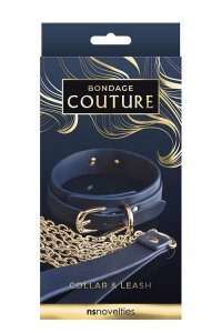 NS Novelties BONDAGE COUTURE COLLAR AND LEASH BLUE - obroża ze smyczą (czarny)