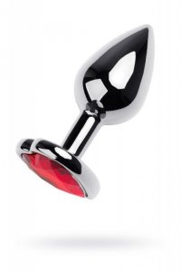 Silver anal plug with pink gem heart-shaped