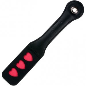 Sportsheets Leather Impression Paddle Hearts - packa (czarny)