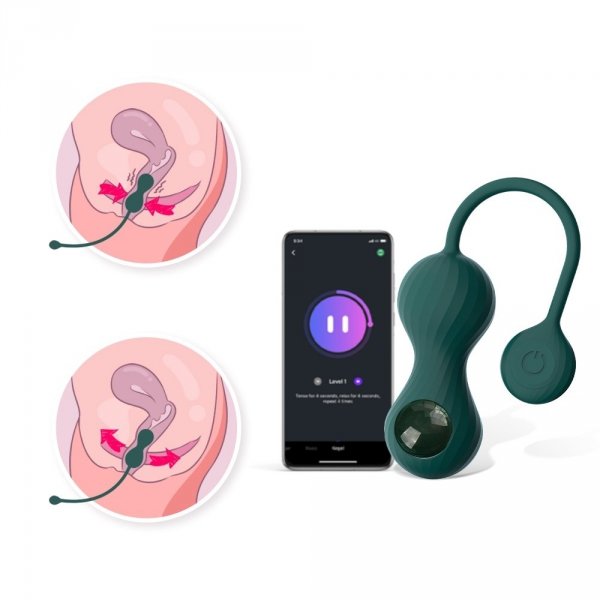 Magic Motion Crystal Duo Smart Kegel Vibrator with Weight Set - wibrujące kulki gejszy (zielone)