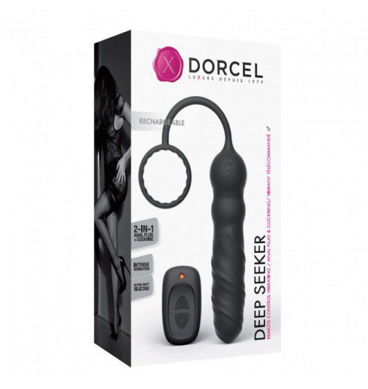 Dorcel Deep Seeker Plug Anal - wibrujący korek analny i pierścień erekcyjny (czarny)