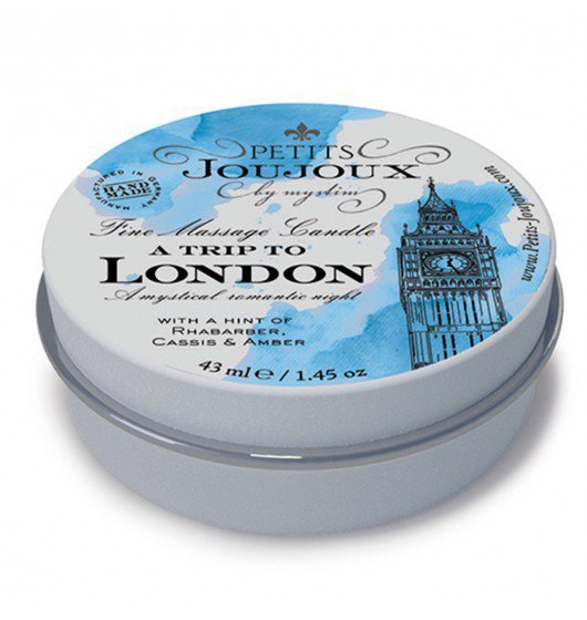 Petits Joujoux Fine Massage Candles A trip to London (33 g) - świeca do masażu (rabarbar, ambra i czarna porzeczka)