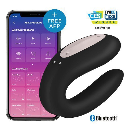 Satisfyer Double Joy Black incl. Bluetooth and App – wibrator z aplikacją dla par (czarny)