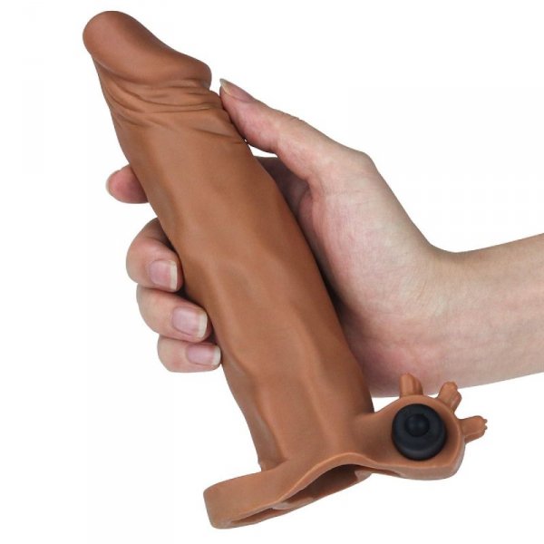 Add 2&quot; Pleasure X Tender Vibrating Penis Sleeve Brown