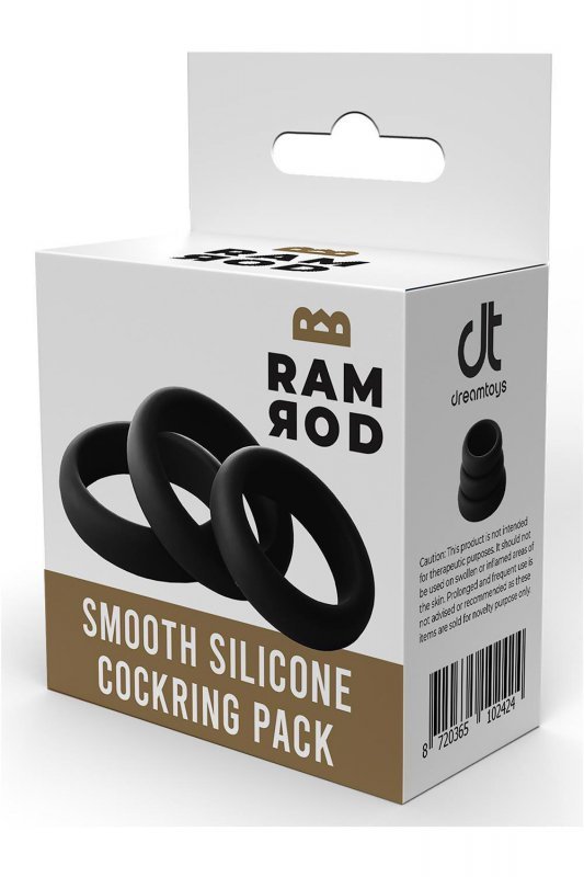 Dream Toys RAMROD SMOOTH SILICONE COCKRING PACK - zestaw pierścieni na penisa (czarny)