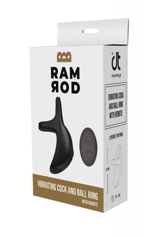 Dream Toys RAMROD VIBRATING COCK AND BALL RING WITH REMOTE - pierścień erekcyjny (czarny)