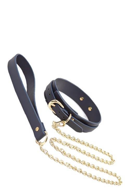 NS Novelties BONDAGE COUTURE COLLAR AND LEASH BLUE - obroża ze smyczą (czarny)