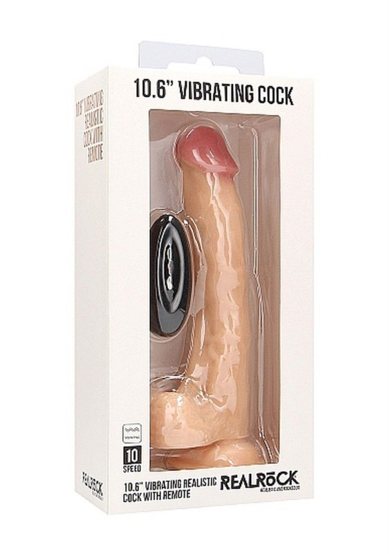 Vibrating Realistic Cock - 10&quot; - With Scrotum - Skin