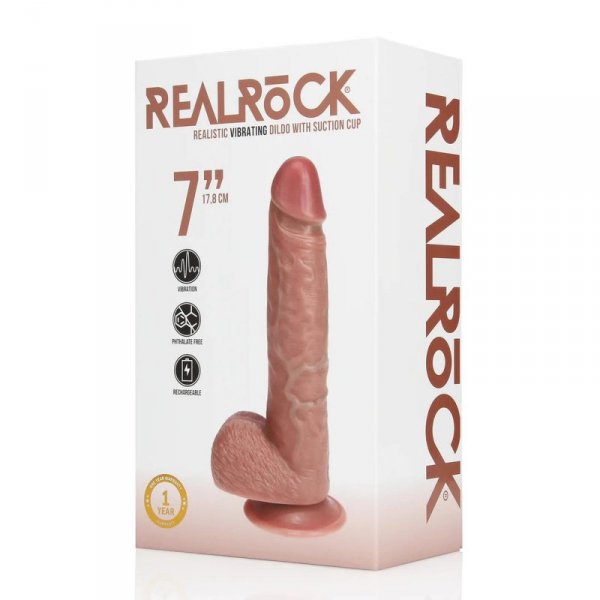 Vibrating Regular Straight Cock with Balls - 7&quot; / 18 cm - Tan