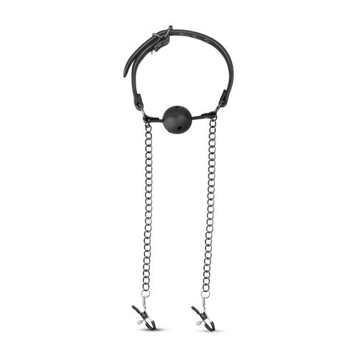 Knebel-Open Ball Gag With Nipple Clamps