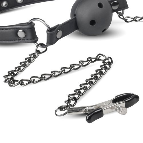 Knebel-Open Ball Gag With Nipple Clamps