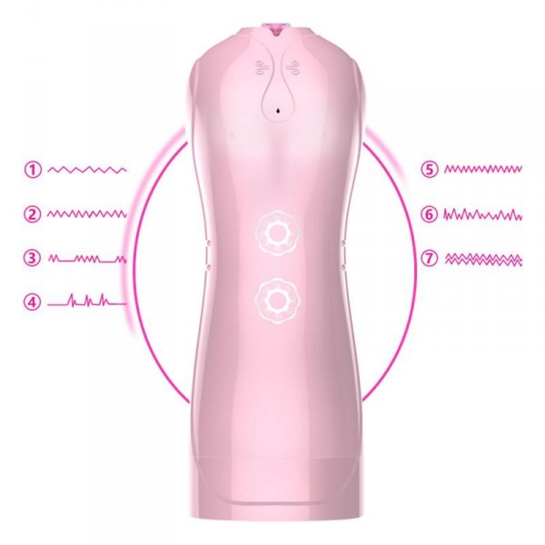 Masturbator-Vibrating and Flashing Masturbation Cup USB 7+7 Function / Talk Mode (Pink)