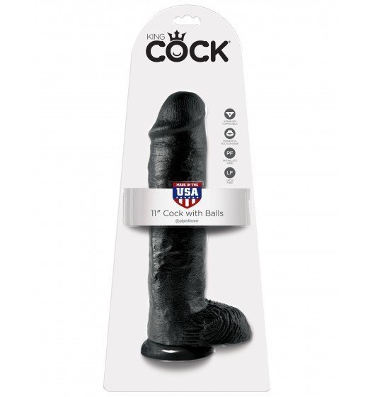 King Cock duże czarne dildo - 11'' Cock with Balls sztuczny penis (czarny)