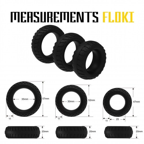 Velv'Or Rooster Floki Pack Set of Sturdy Looking Cock Rings - zestaw pierścieni erekcyjnych (czarny)