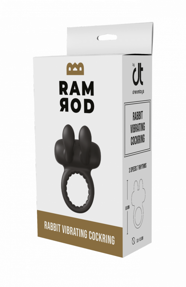 Dream Toys RAMROD RABBIT VIBRATING COCKRING - pierścień na penisa z wibracjami (czarny)