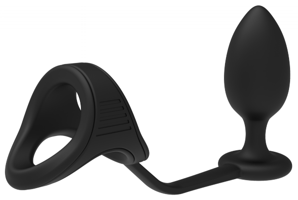 Dream Toys RAMROD COCKSTRAP WITH ANAL PLUG - pierścień z korkiem analnym (czarny)