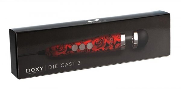 Doxy wibrator różdżka Die Cast 3 Rose Pattern (czerwony)