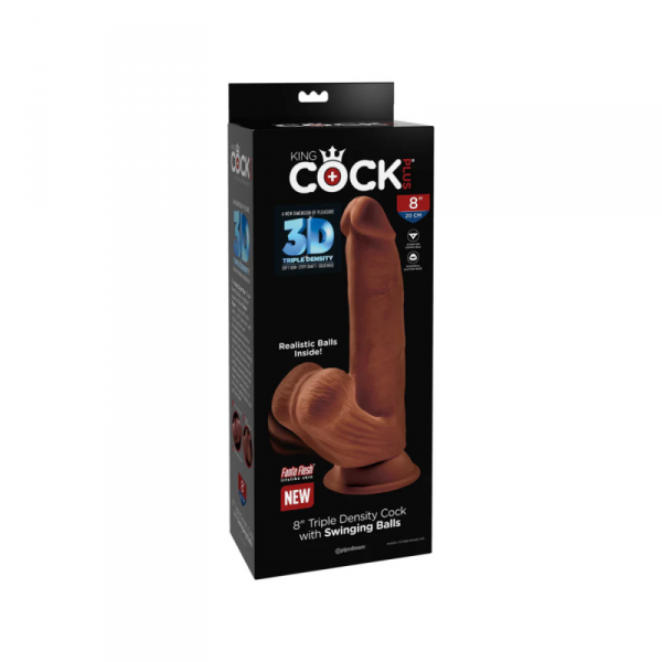 King Cock Dildo Plus 8&quot; Triple Density Cock With Swinging Balls Brown  - dildo (brązowy)
