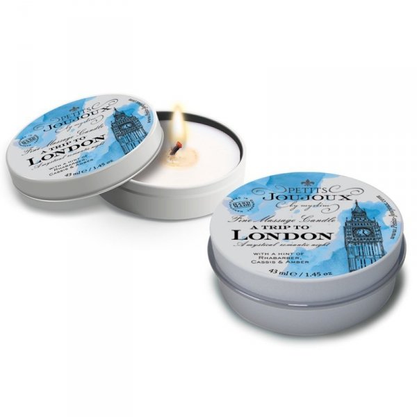Petits Joujoux Fine Massage Candles A trip to London (33 g) - świeca do masażu (rabarbar, ambra i czarna porzeczka)