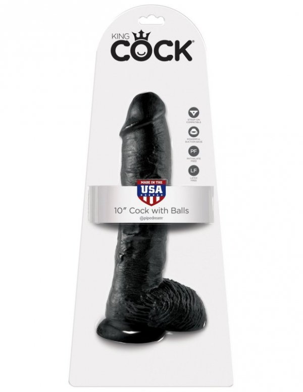 King Cock duże czarne dildo - 10'' Cock with Balls sztuczny penis (czarny)
