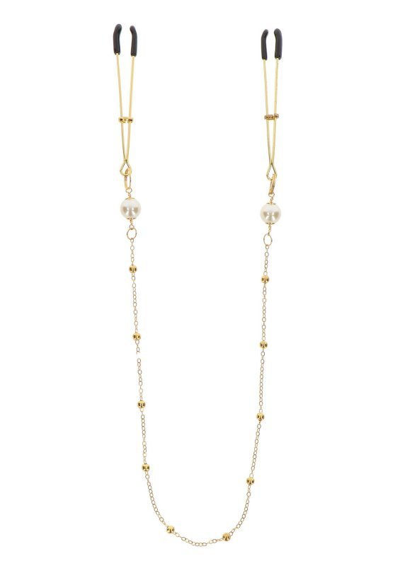 Taboom Tweezers Pearl &amp; Deluxe Chain - zaciskane klamerki na sutki (złoty)