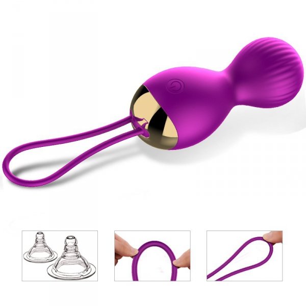 Vibrating Silicone Kegel Balls USB 7 Function- wibrujące kulki gejszy (fioletowe)