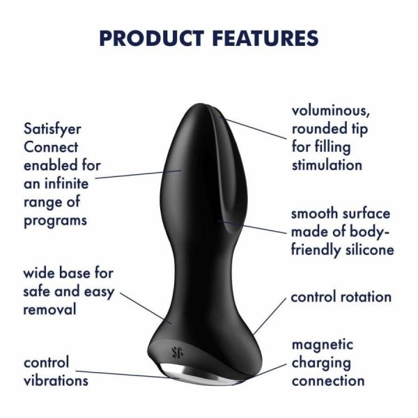 Satisfyer Plug Vibrator Rotation Plug 2 Connect App (Black) - wibrujący korek analny (czarny)