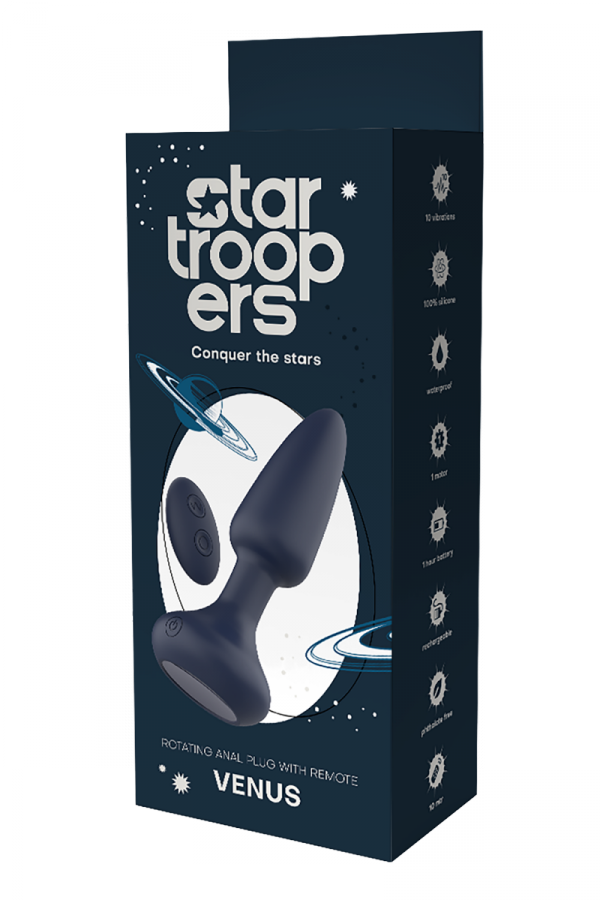 Dream Toys StarTroopers Venus Rotating Anal Plug with Remote - korek analny z wibracjami (granatowy)
