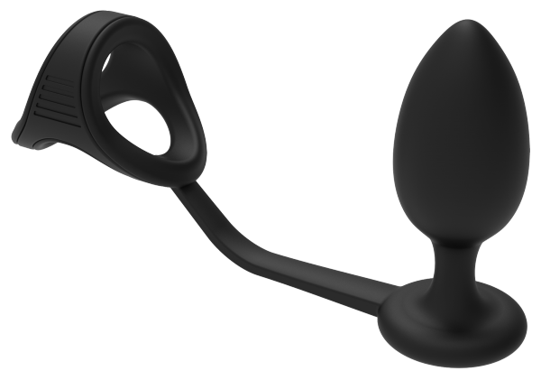 Dream Toys RAMROD COCKSTRAP WITH ANAL PLUG - pierścień z korkiem analnym (czarny)