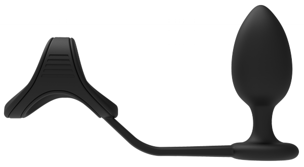 Dream Toys RAMROD COCKSTRAP WITH ANAL PLUG - pierścień z korkiem analnym (czarny)