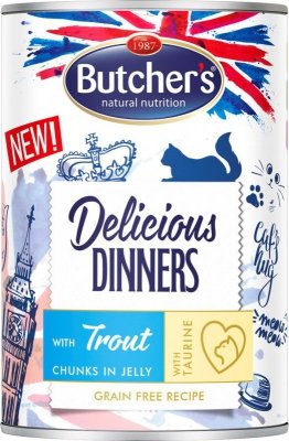 BUTCHER&#039;S Delicious Dinners Kawałki z pstrągiem w galaretce - mokra karma dla kota - 400 g