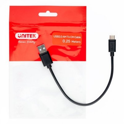 UNITEK USB CABLE USB-A — USB-C 25CM, Y-C480BK