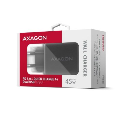 Axagon ACU-PQ45 QC 3.0, 4.0/AFC/FCP/PPS/PD, 45W, schwarz - Netzladegerät mit USB-A und USB-C Schnittstelle Telefon komórkowy, Sm