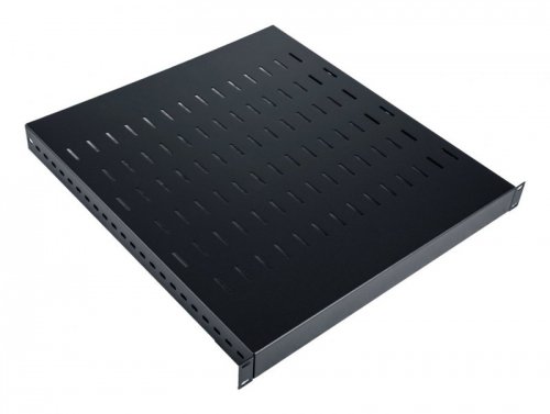 Półka regulowana 19&quot;, 1U, gł.500-900 mm, nośność 100kg, mocowanie w 4 punktach, czarny, śruby w kpl.