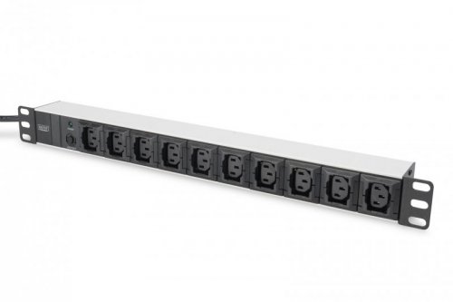 Digitus Listwa zasilająca PDU 19&quot; Rack, 10x gniazdo C13, 2.0m, 1x wtyk C14, 10A, zabezpieczenie przeciążeniowe, profil alum