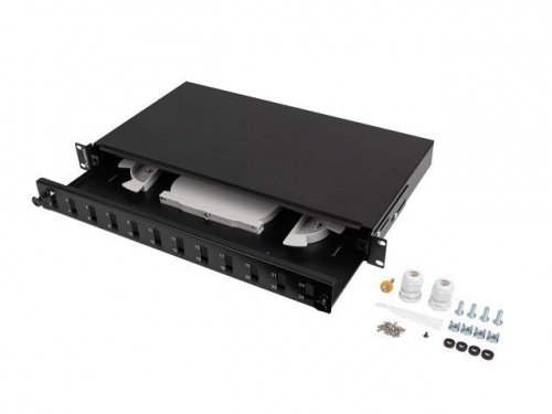 Przełącznica światłowodowa LANBERG 12xSC duplex / 12xLC quad rack 19&quot; 1U czarna + akcesoria