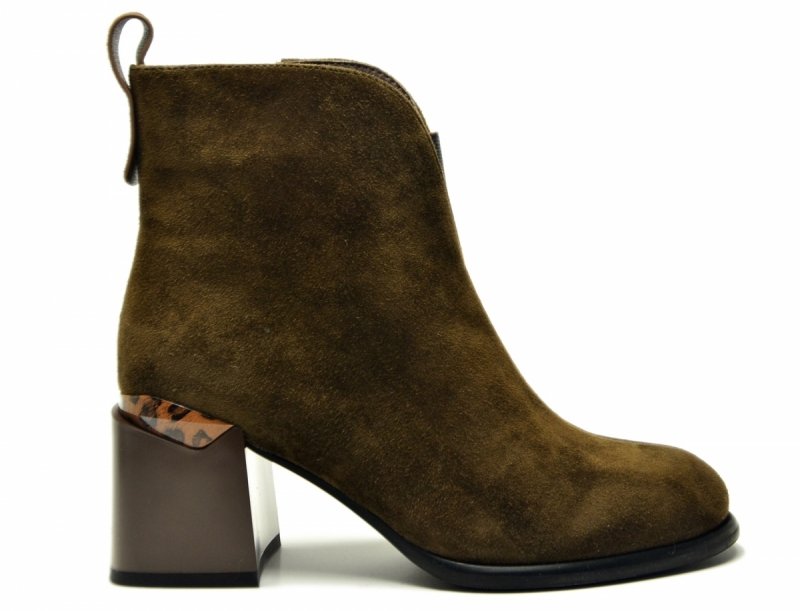 Botki 38 VINCEZA 66811 skóra brązowe na obcasie zamsz skórzane damskie brąz