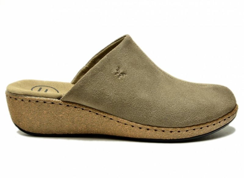 Klapki skóra 39 taupe FILIPPO 7567 skórzane na koturnie zamsz