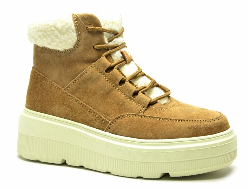 Botki 36 VINCEZA 953546 camel skóra skórzane damskie płaskie